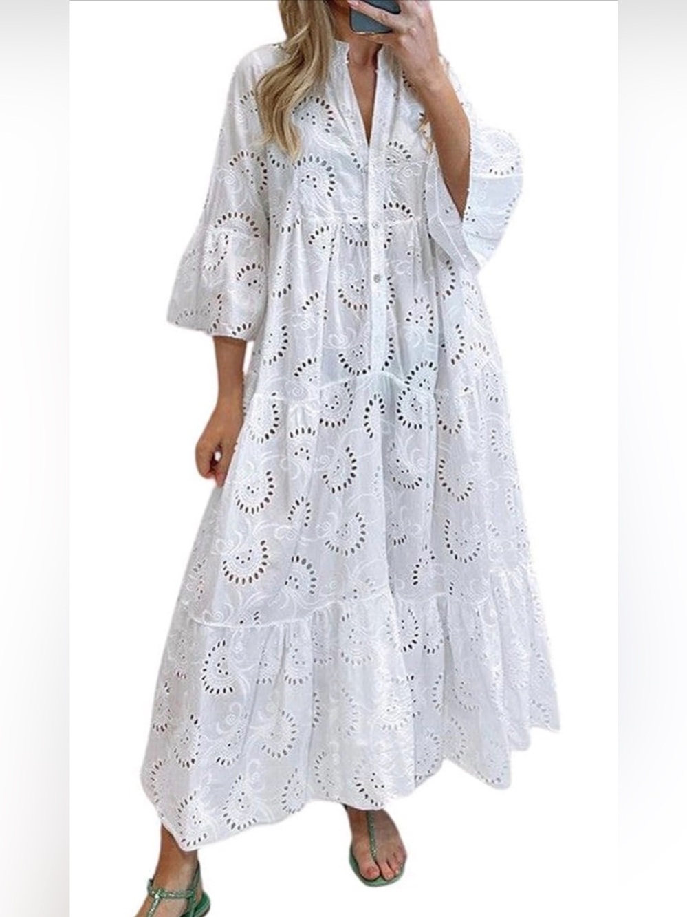 Amazon Boutique White Cotton Embroidered Boho Maxi Dress XL fits like Large - Picture 10 of 10